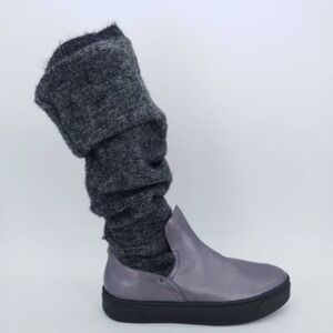 Naked Feet Shoes Womens Umbra Gray 10 Leather Boots Slouch Knee High Pull On